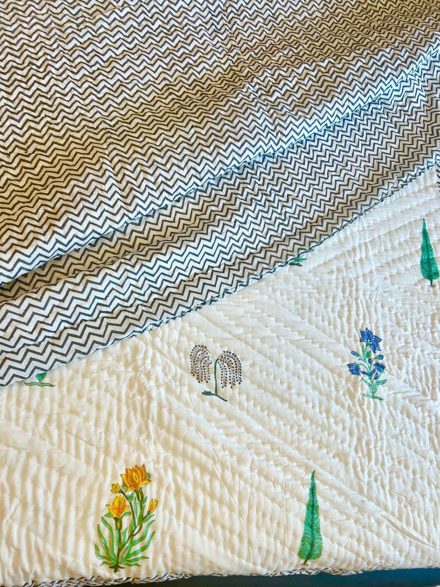 RAINBOW SPIRIT- HANDBLOCK PRINT PURE MULMUL COTTON QUILT