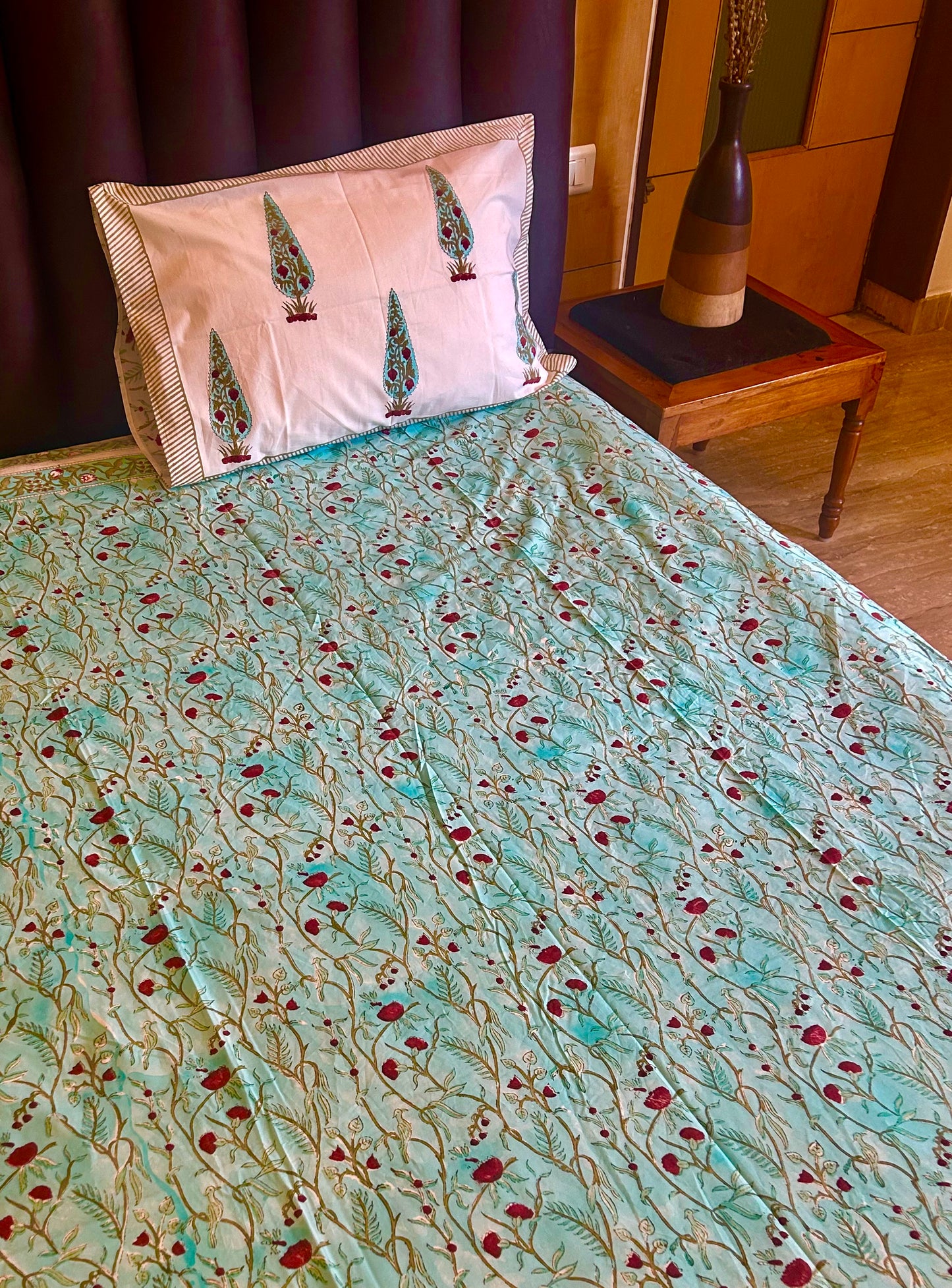 Flora Handblock printed bedsheet