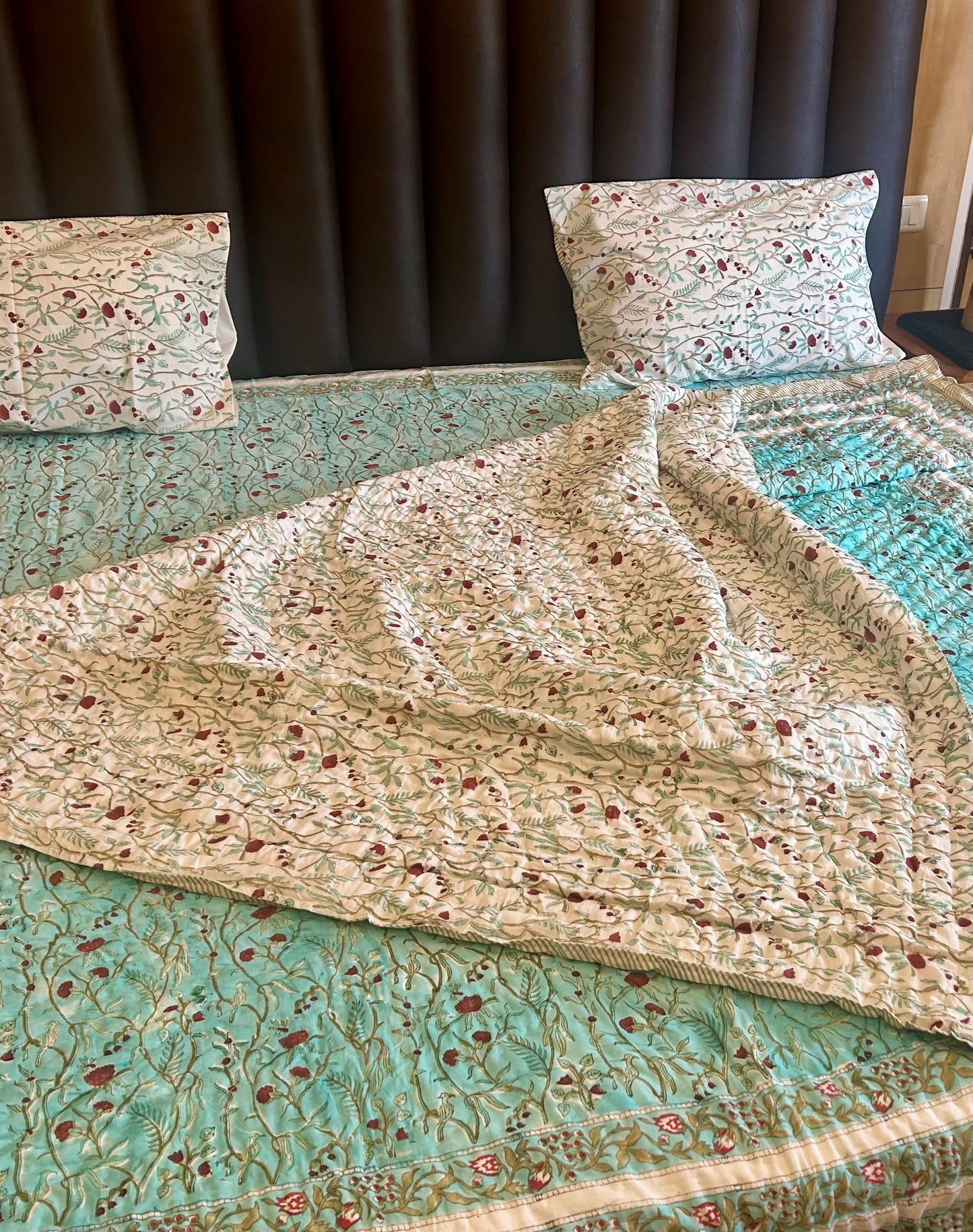 Flora Handblock printed bedsheet