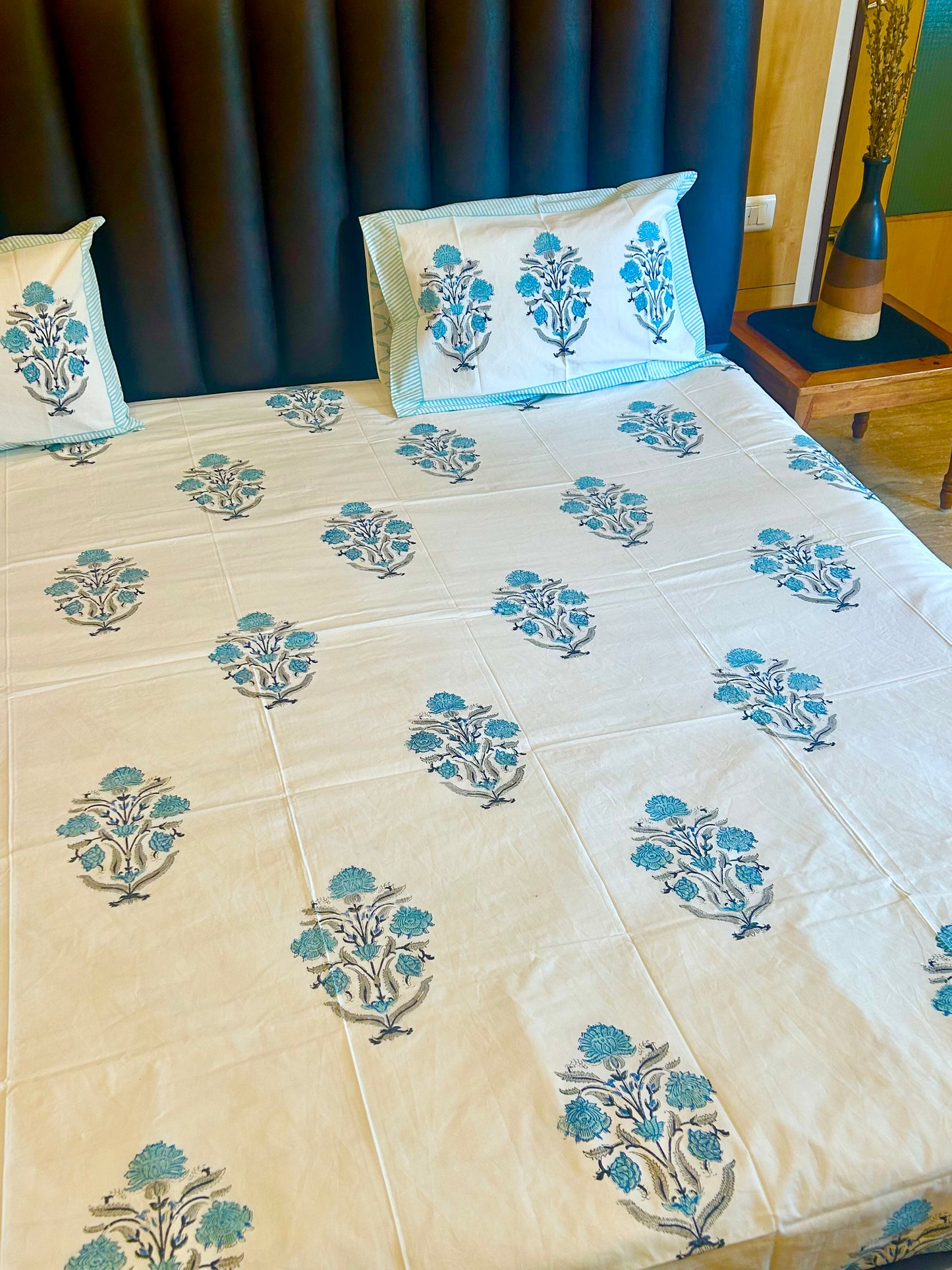 Blue lagoon Handblock printed bedsheet