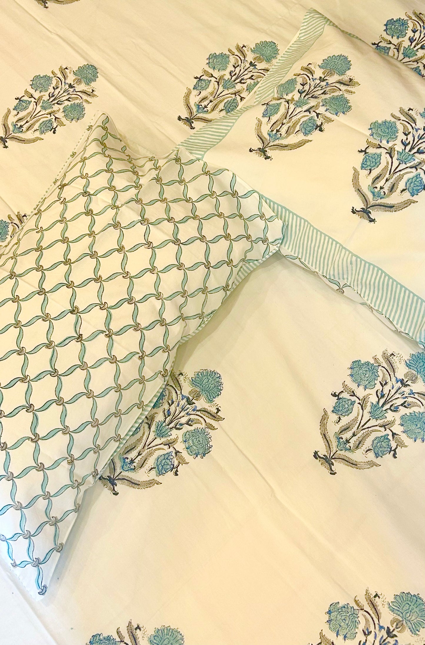 Blue lagoon Handblock printed bedsheet