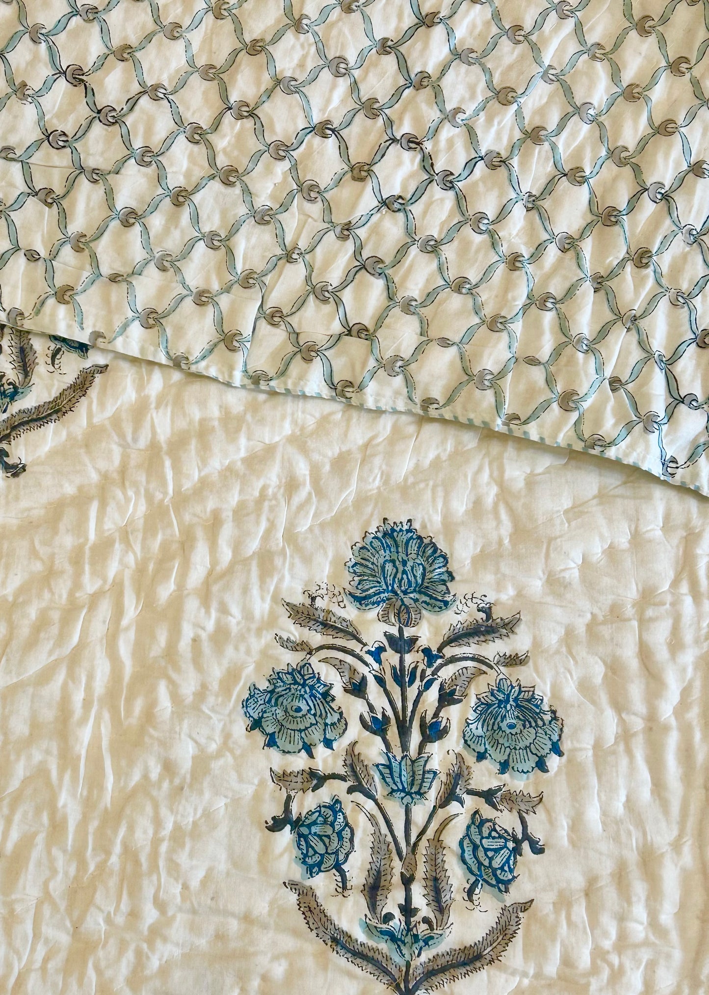 Blue lagoon Handblock printed bedsheet