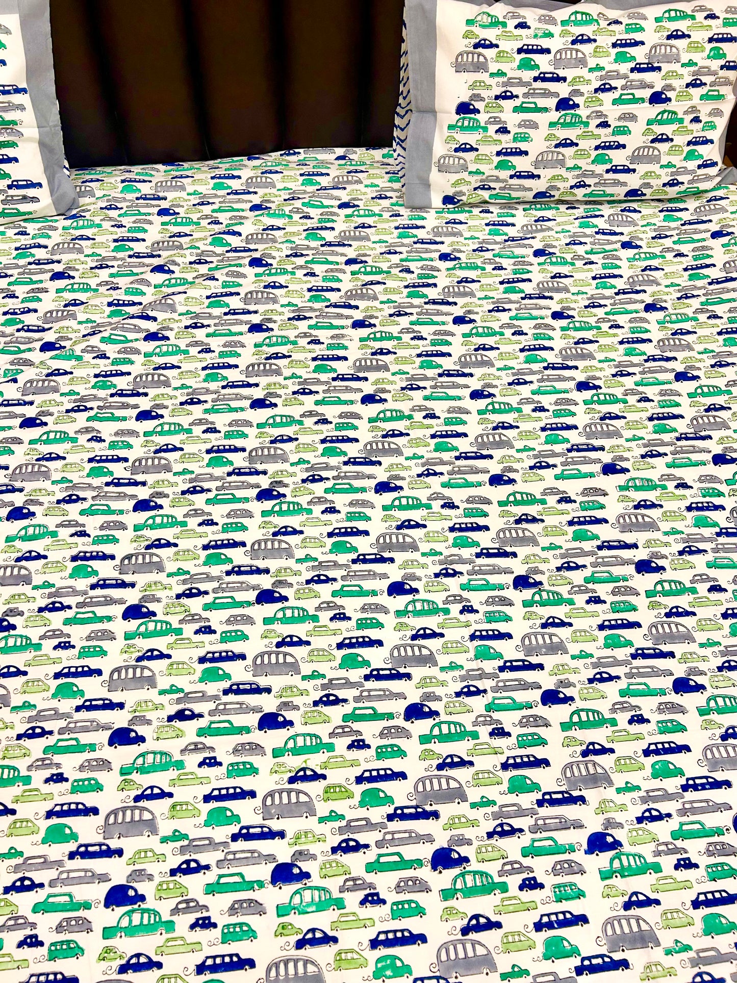 Vroom Vroom Toy car Handblock Printed Bedsheet