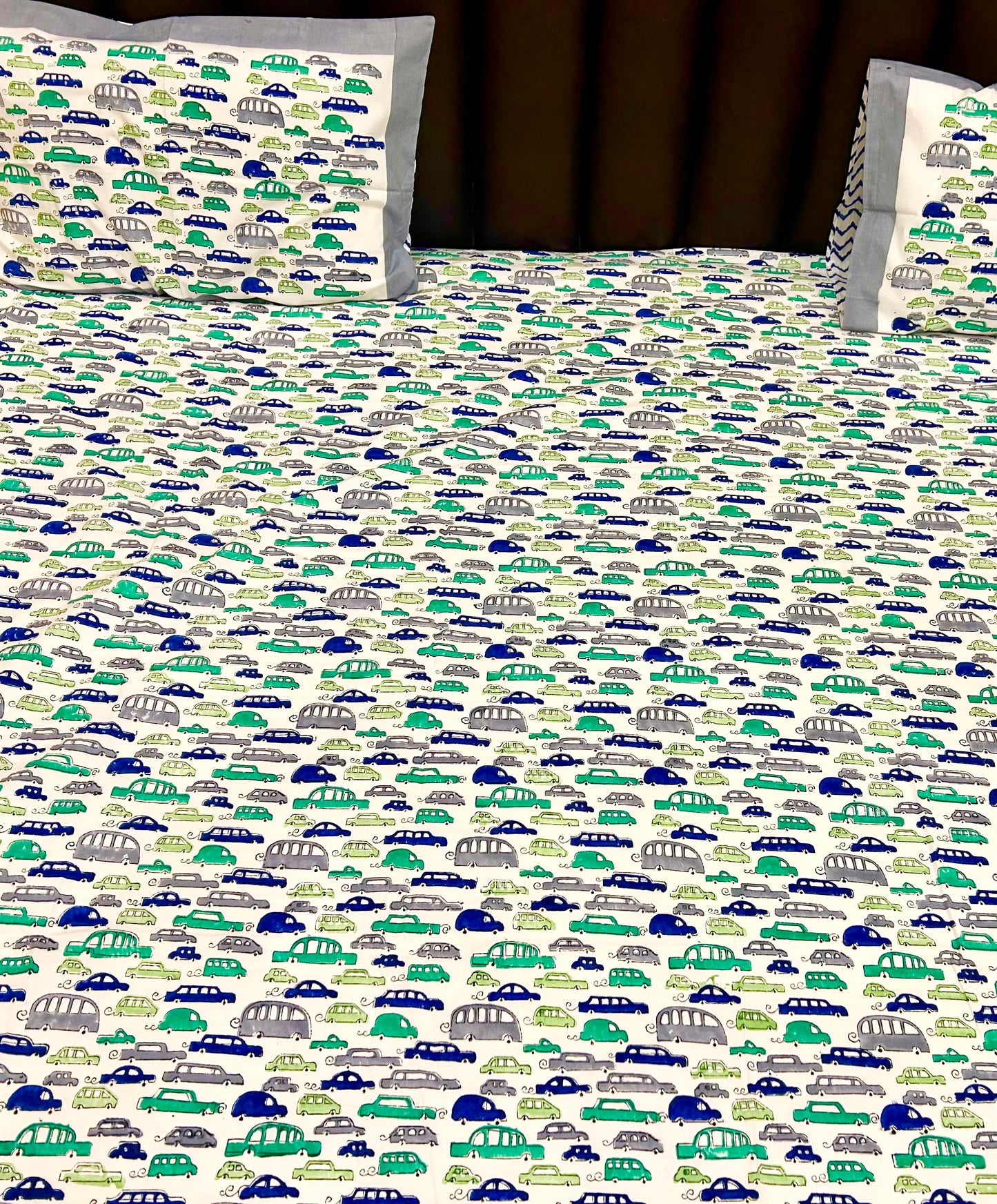 Vroom Vroom Toy car Handblock Printed Bedsheet
