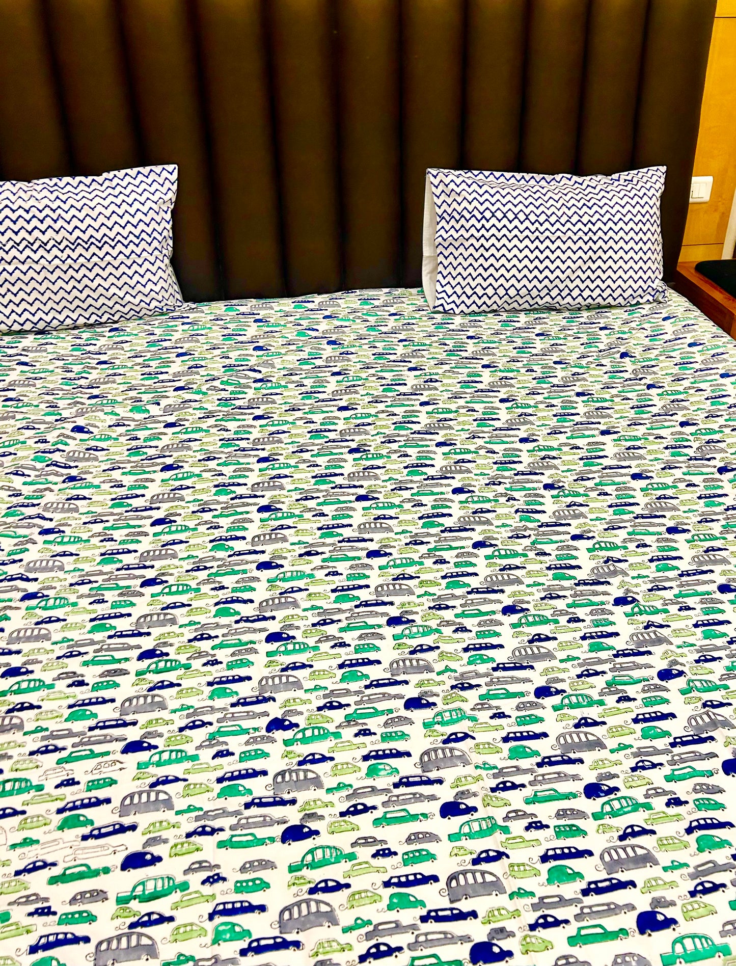 Vroom Vroom Toy car Handblock Printed Bedsheet
