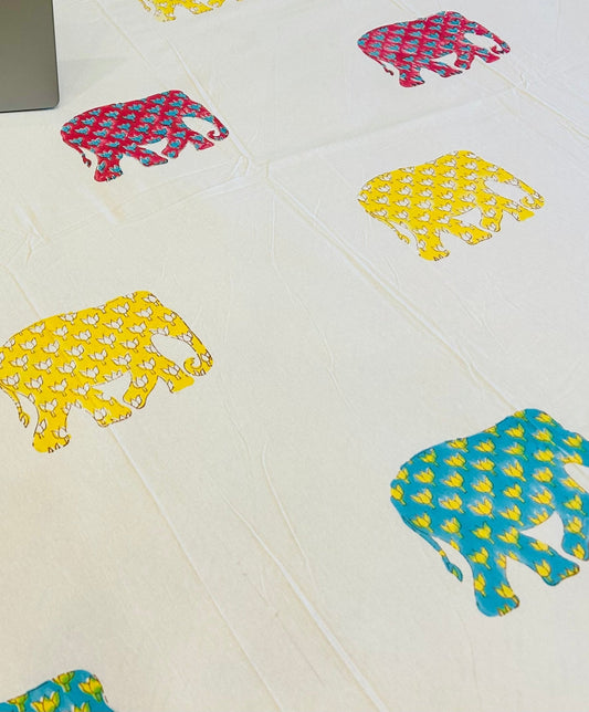 ELEPHANT GALORE HANDBLOCK BEDSHEET