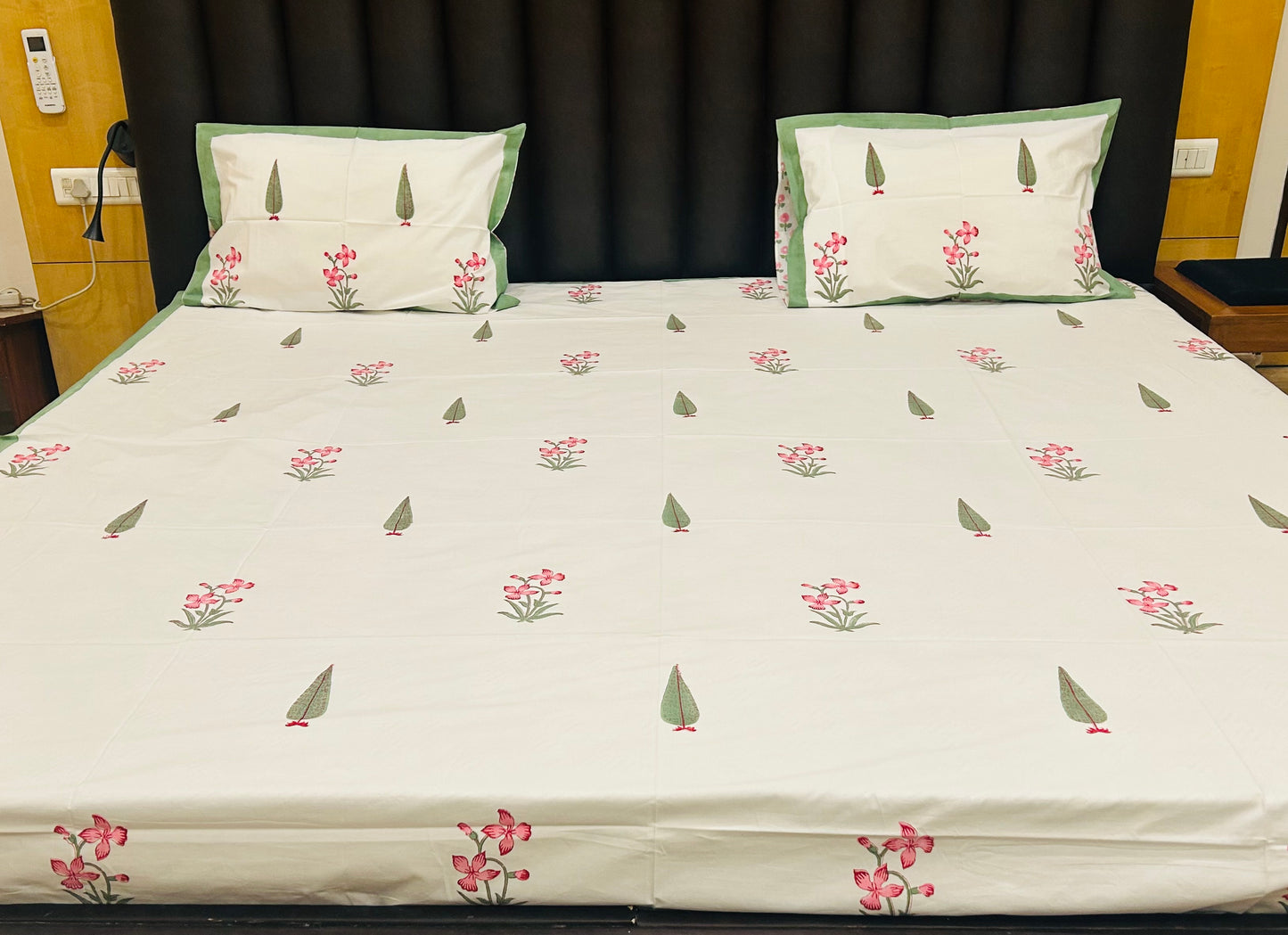 PINK FLORAL PARADISE HANDBLOCK BEDSHEET