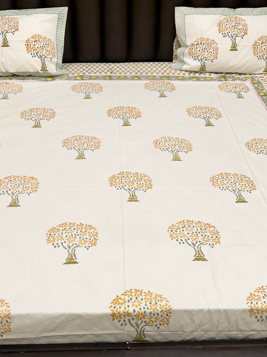 YELLOW WISHING TREE HANDBLOCK BEDSHEET