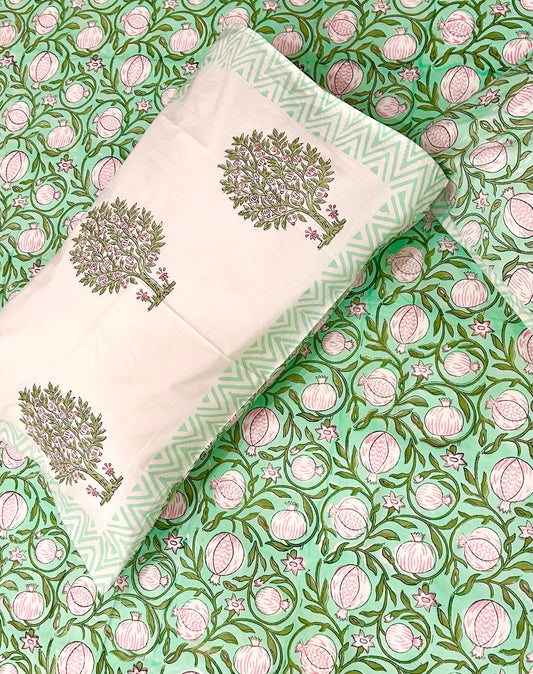Pomegranate Haven Handblock Printed Bedsheet