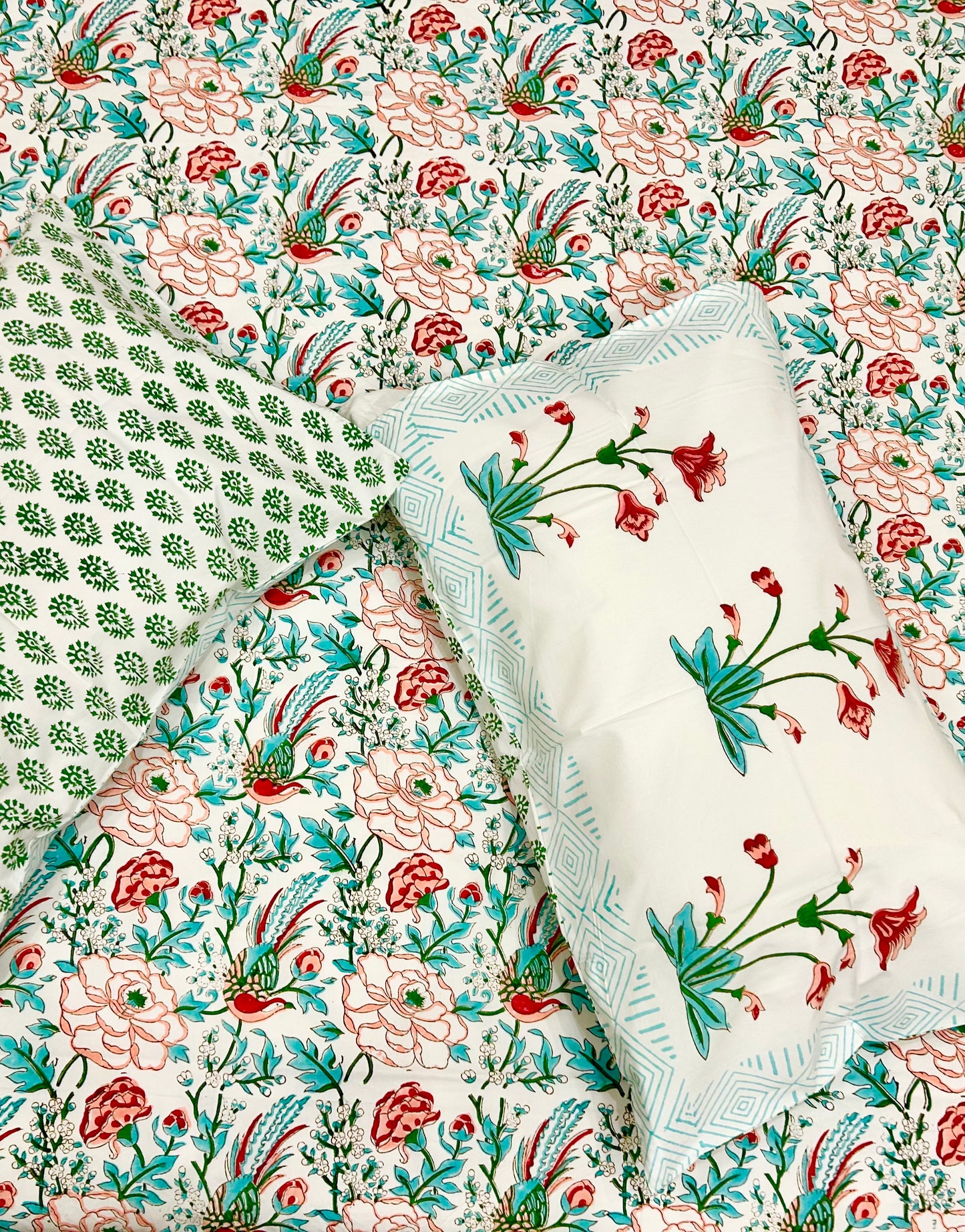 Jade dew Handblock Printed Bedsheet