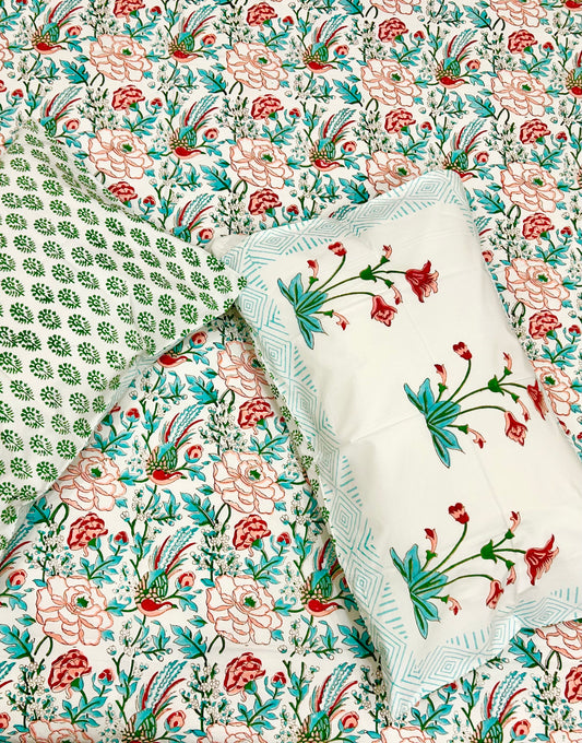 Jade dew Handblock Printed Bedsheet